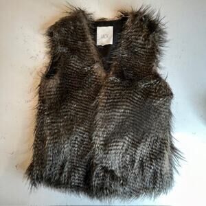 Lined Brown Black Striped Faux Fur Vest W/Pockets Size Small